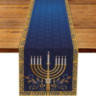 🍽️ liven up your kitchen and dining room with the rainlemon linen hanukkah table runner - a perfect jewish chanukah menorah festival kitchen dining room table decoration логотип