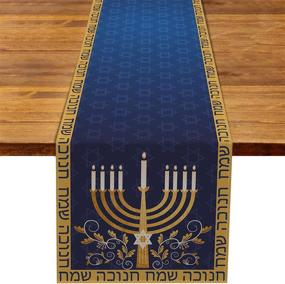 img 4 attached to 🍽️ Liven up your kitchen and dining room with the Rainlemon Linen Hanukkah Table Runner - A perfect Jewish Chanukah Menorah Festival Kitchen Dining Room Table Decoration