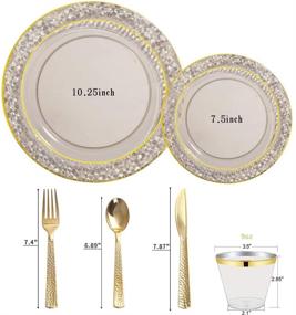 img 3 attached to 🎃 Nervure 150PCS Clear Black Plastic Plates with Gold Plastic Silverware- Perfect Halloween & Party Supplies Set! Includes 25 Dinner Plates, 25 Dessert Plates, 25 Cups, 25 Forks, 25 Knives, and 25 Spoons!