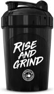 rise and grind shaker bottle - 16 oz, bpa free, black with lid mixing technology logo