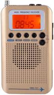 📻 full band hand-held air band radio receiver with extended antenna, built-in battery, lcd display, alarm, earphones - air fm am cb sw vhf digital travel radio (brass) logo