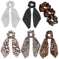 ivyu hair scarf ties for women girls: silk cheetah scarves scrunchie bow with tails - leopard ribbon scrunchy for thick curl hair. no crease bandana accessories, soft ponytail holders logo