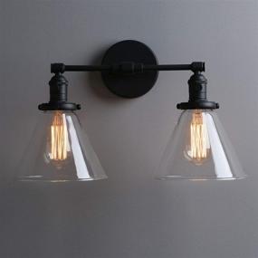 img 2 attached to 🔦 Phansthy 2-Light Industrial Black Wall Sconce with Clear Glass Canopy, Dual 7.3 Inches Cone Wall Light Fixture (Black)