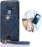 📱 blue pu leather wallet case for samsung galaxy s9 plus - necklace lanyard cover with card holder, adjustable and detachable anti-lost neck strap case logo
