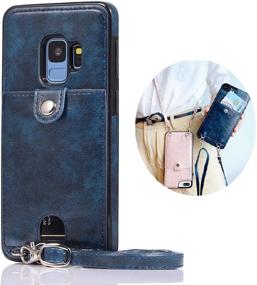 img 4 attached to 📱 Blue PU Leather Wallet Case for Samsung Galaxy S9 Plus - Necklace Lanyard Cover with Card Holder, Adjustable and Detachable Anti-Lost Neck Strap Case
