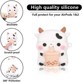 img 3 attached to 🐮 Корпус для наушников Airpods 1/2 "Boba Tea Cow": милый кавайный дизайн с мотивом коровы | Ударопрочный силиконовый чехол для детей, подростков, девочек, мальчиков и женщин.