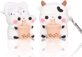 img 4 attached to 🐮 Корпус для наушников Airpods 1/2 "Boba Tea Cow": милый кавайный дизайн с мотивом коровы | Ударопрочный силиконовый чехол для детей, подростков, девочек, мальчиков и женщин.