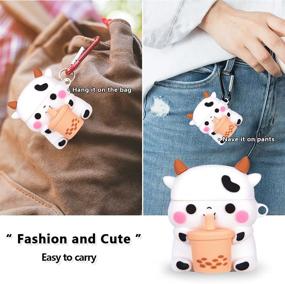 img 2 attached to 🐮 Корпус для наушников Airpods 1/2 "Boba Tea Cow": милый кавайный дизайн с мотивом коровы | Ударопрочный силиконовый чехол для детей, подростков, девочек, мальчиков и женщин.