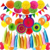 🎉 zerodeco multicolor fiesta party decorations - vibrant hanging paper fans, pompoms, latex balloons, tissue paper tassels, triangle bunting banner - perfect for mexican cinco de mayo, baby shower, and fiesta parties logo