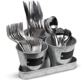 img 4 attached to 🍴 Brightmaison Pianta Kitchen Utensil Holder Set - Galvanized Bucket with Chalkboard Labels for Forks, Spoons, Knives (Set of 3)