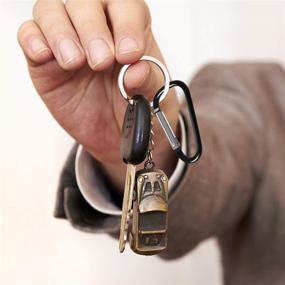 img 1 attached to 🔑 100 Pack Aluminum Carabiner Keychain Clips Bulk - Small D-Shape Key Chain Rings in Black - UPINS Caribeener Clips