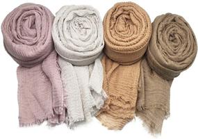 img 3 attached to Versatile and Stylish MANSHU Women's 4 PCS Soft 🧣 Scarf Shawl Set: Long Scarf, Wrap, and Big Head Scarf