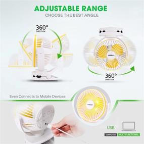 img 1 attached to 🔌 VIVOSUN USB Powered Clip Fan with Hanging Hook: 4 Speeds, 2 Level Light - Perfect for Camping, Baby Strollers, Gyms, Home Offices