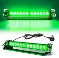 🚨 smallfatw portable emergency light 14” 12 led 9 flashing modes 4 powerful suction cups, super bright mini visor strobe light bar, dash windshield warning light for vehicles car truck, green - improved seo logo