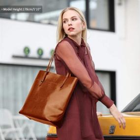 img 3 attached to 👜 Chic and Versatile: Kattee Vintage Genuine Leather Tote Shoulder Bag with Adjustable Handles
