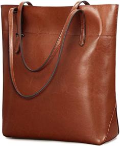 img 4 attached to 👜 Chic and Versatile: Kattee Vintage Genuine Leather Tote Shoulder Bag with Adjustable Handles