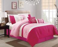 premium grand linen modern 7-piece oversize bedding set - full size comforter, hot pink, light pink, white pin tuck embossed design with accent pillows logo
