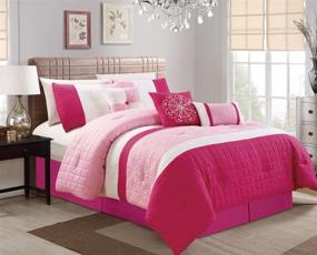 img 1 attached to Premium Grand Linen Modern 7-Piece Oversize Bedding Set - Full Size Comforter, Hot Pink, Light Pink, White Pin Tuck Embossed Design with Accent Pillows