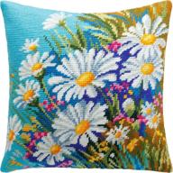 🌼 meadow of daisies: european quality needlepoint kit for 16x16 inches throw pillow logo