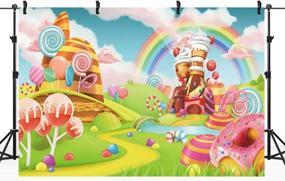 img 2 attached to Candyland Lollipop Rainbow Castle Photo Backdrop - Cartoon Kids Colorful Polyester Fabric, 7Wx5H Feet - Ice Cream Photography Background for Newborn Birthday Party - Photo Studio Shoot Backdrop RY-QXEN