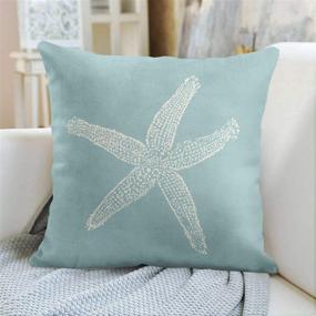 img 3 attached to 🌊 Emvency Green Star Vintage Starfish Pastel Seafoam Blue Fish Throw Pillow Cover - Decorative Pillow Case for Home Decor, Square 18 x 18 Inch Pillowcase
