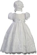 👶 white organza christening baptism gown with embroidered detailing and matching bonnet logo