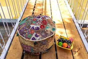 img 4 attached to Cotton Patchwork Vintage Boho Embroidered Bean Bag Seating Pouf Covers – Stylish Boho Home Décor and Kids Stool Decorative Chair – Cover Only (14x22 Inches)