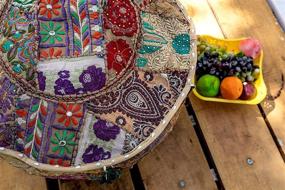 img 1 attached to Cotton Patchwork Vintage Boho Embroidered Bean Bag Seating Pouf Covers – Stylish Boho Home Décor and Kids Stool Decorative Chair – Cover Only (14x22 Inches)