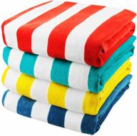 🏖️ premium 4-piece beach towel set - 100% cotton, cabana striped - pool towel, bath towel - red/turquoise/yellow/navy, 30"x60" - soft, fast-drying, lightweight, absorbent & plush logo
