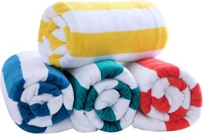 img 3 attached to 🏖️ Premium 4-Piece Beach Towel Set - 100% Cotton, Cabana Striped - Pool Towel, Bath Towel - Red/Turquoise/Yellow/Navy, 30"x60" - Soft, Fast-Drying, Lightweight, Absorbent & Plush