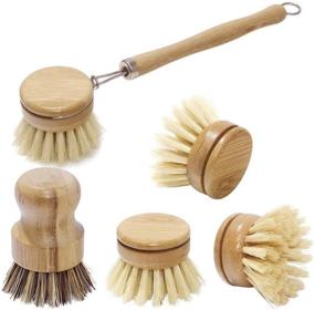 img 4 attached to 🧹 Bamboo Kitchen Cleaning Brush Set - Long Handle Dish Brush for Pans, Pots, Bowls - Effective Dishwashing & Cleaning Brush Pack (5 Brushes)