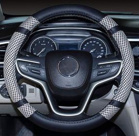 img 1 attached to Microfiber Leather And Viscose Universal Breathable Anti-Slip Odorless Steering Wheel Cover (14&#39