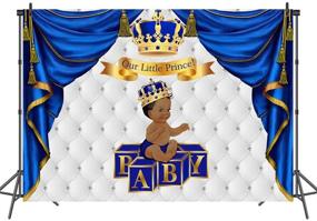 img 3 attached to 👑 Mehofoto Royal Baby Shower Backdrop: Ethnic Little Prince Gold Crown Photo Background 7x5ft in Royal Blue and Silver – Perfect for Stunning Baby Shower Decorations