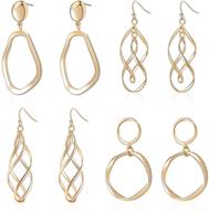 💎 d exceed womens 4 pairs dangle drop earrings: fashionable geo shaped twist wave dangling earrings for women & girls - lightweight linear design earring sets logo