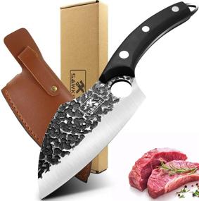 img 4 attached to 🔪 Нож для резки мяса Sawkit Boning Butcher: Кованный мясницкий тесак с кожаным чехлом - Ножи из углеродистой стали для филе - Идеально подходит для кухни, барбекю, кемпинга или похода - В подарочной коробке