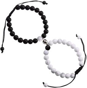 img 4 attached to 🧲 GBTBYS Natural Stone Beads Magnetic Bracelet Set: Perfect Couples Connect Bracelet for Him and Her, Ideal Black/White Couples Gifts