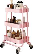 🛒 sayzh princess pink 3-tier rolling utility cart with wheels - mobile metal storage organizer shelf service cart for dresser office craft balcony kitchen laundry bathroom, easy assembly logo