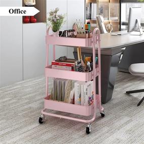 img 3 attached to 🛒 SAYZH Princess Pink 3-Tier Rolling Utility Cart with Wheels - Mobile Metal Storage Organizer Shelf Service Cart for Dresser Office Craft Balcony Kitchen Laundry Bathroom, Easy Assembly