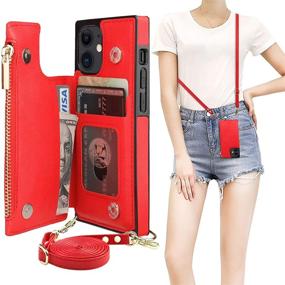 img 4 attached to 👝 Bocasal Red Crossbody Wallet Case for iPhone 12 Mini (5.4 inch) with Card Holder, Removable Cross Body Strap, Zipper Card Slot Protector and Shockproof Purse Cover