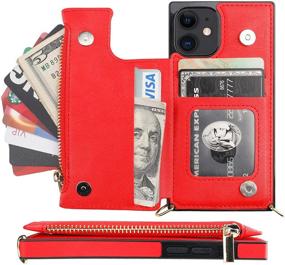 img 2 attached to 👝 Bocasal Red Crossbody Wallet Case for iPhone 12 Mini (5.4 inch) with Card Holder, Removable Cross Body Strap, Zipper Card Slot Protector and Shockproof Purse Cover