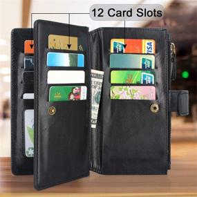 img 1 attached to Harryshell iPhone 12 Pro Case Wallet: Detachable Magnetic Zipper Leather with 12 Card Slots and Wrist Strap - Black