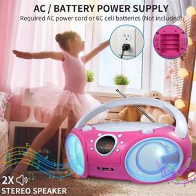 img 2 attached to SINGING WOOD Kitty Pink CD Player Boombox 2021 - Bluetooth, USB, AM/FM Radio, AUX, Headset Jack, Foldable Handle & LED Light