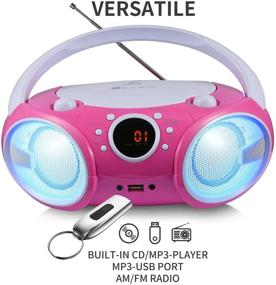 img 1 attached to SINGING WOOD Kitty Pink CD Player Boombox 2021 - Bluetooth, USB, AM/FM Radio, AUX, Headset Jack, Foldable Handle & LED Light