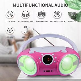 img 3 attached to SINGING WOOD Kitty Pink CD Player Boombox 2021 - Bluetooth, USB, AM/FM Radio, AUX, Headset Jack, Foldable Handle & LED Light