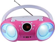 singing wood kitty pink cd player boombox 2021 - bluetooth, usb, am/fm radio, aux, headset jack, foldable handle & led light logo