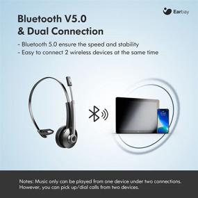 img 3 attached to 🎧 Беспроводная гарнитура Bluetooth для водителей грузовиков с микрофоном - 26 часов разговора, шумоподавляющий микрофон и функция отключения звука, идеально подходит для мобильных телефонов, офиса, ПК, iPhone, Android, планшетов - для бизнеса и домашнего использования.