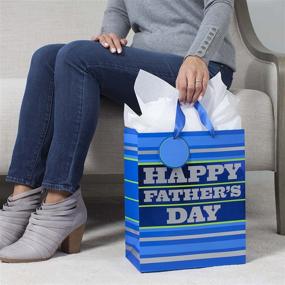 img 3 attached to 🎁 Hallmark 13" Large Father's Day Gift Bag & Tissue Paper - Blue Stripes, "Happy Father's Day" - Perfect for Dads, Step-Dads, Grandfathers, Uncles, and Expectant Dads