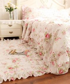 img 3 attached to 🌸 FADFAY Princess Bedding Cotton 600 TC: Twin 4-Piece Girls Floral Duvet Set with Rose & Green Leaves Print, Bedskirt, Dust Ruffle, and Hidden Zipper Closure