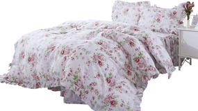 img 4 attached to 🌸 FADFAY Princess Bedding Cotton 600 TC: Twin 4-Piece Girls Floral Duvet Set with Rose & Green Leaves Print, Bedskirt, Dust Ruffle, and Hidden Zipper Closure