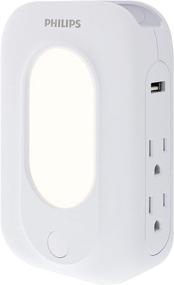 img 4 attached to Philips 4-Outlet Extender with 2-USB Surge Protector, Light-Sensing Night Light, Side Access, 3-Prong, Charging Station, SPP6241WC/37, White, 1 Pack